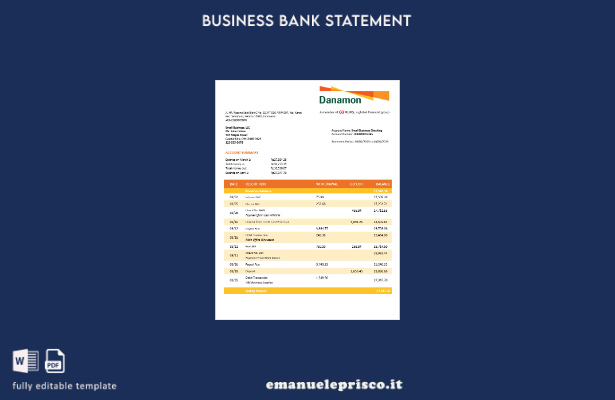 modello Word e PDF di estratto conto aziendale Bank Danamon in stile verificato